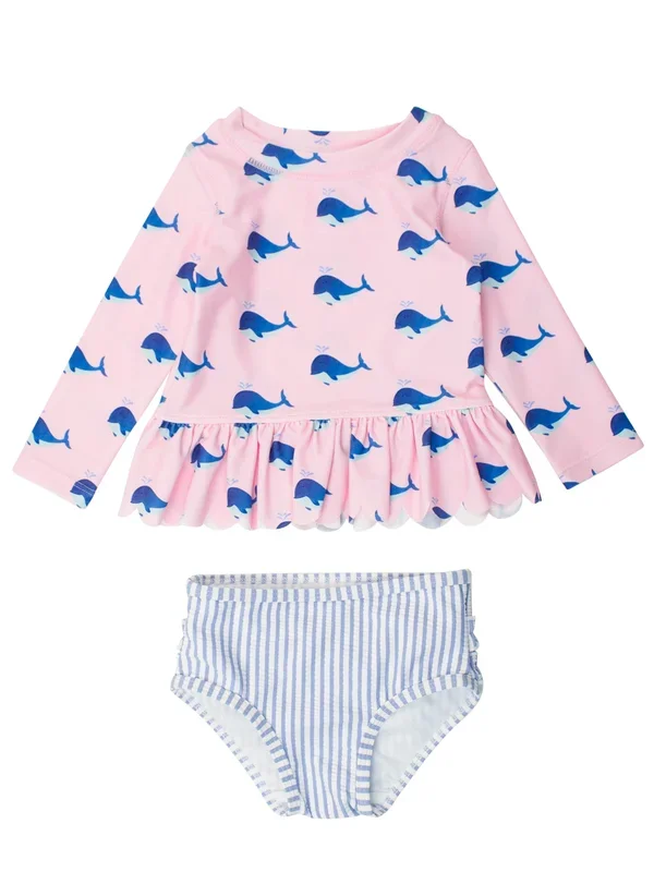 Pink Whales 2-Piece Rash Guard