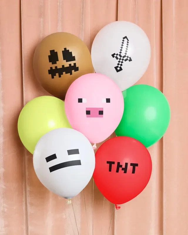 Pixel Mining Game Balloon Pack – 25 Latex Balloons