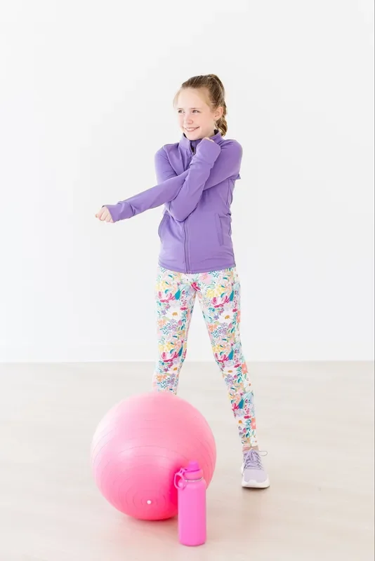 Playful Purple Full-zip Ruffle Active Jacket
