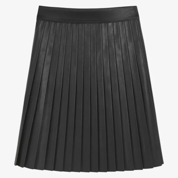 Pleated Leather Skirt – Black