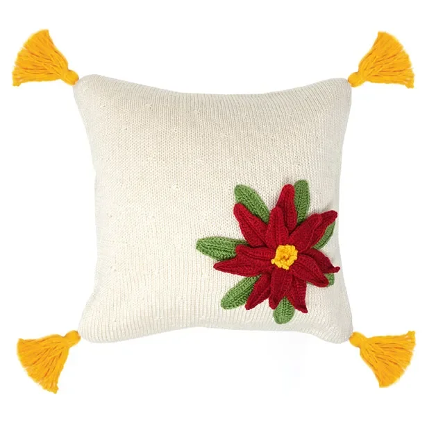 Poinsettia 10 ” Pillow (yellow Tassel)