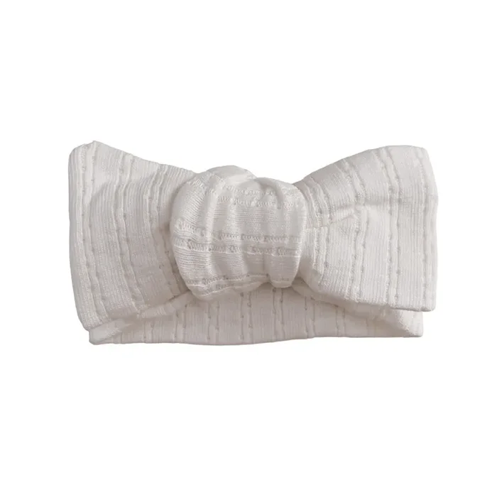 Pointelle Bow Headband – White