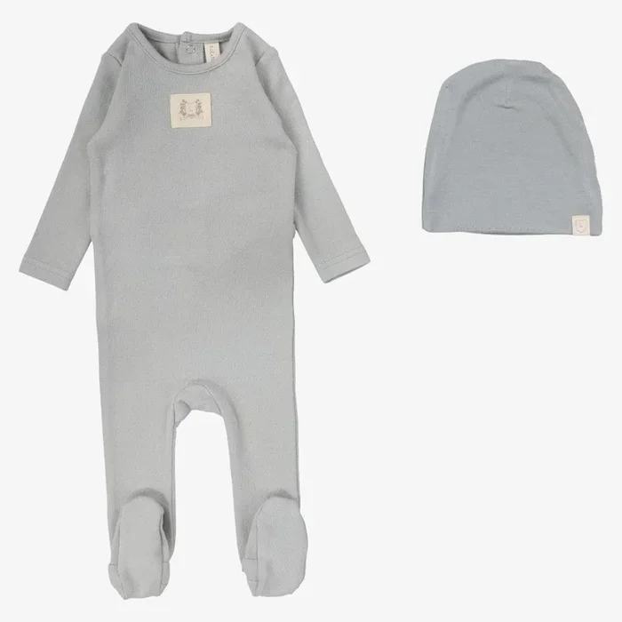 Pointelle Emblem Footie And Bonnet – Light Blue