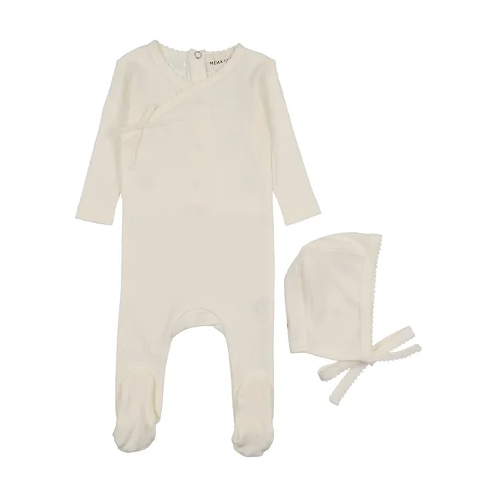Pointelle Scallop Edge Footie And Bonnet – Winter White