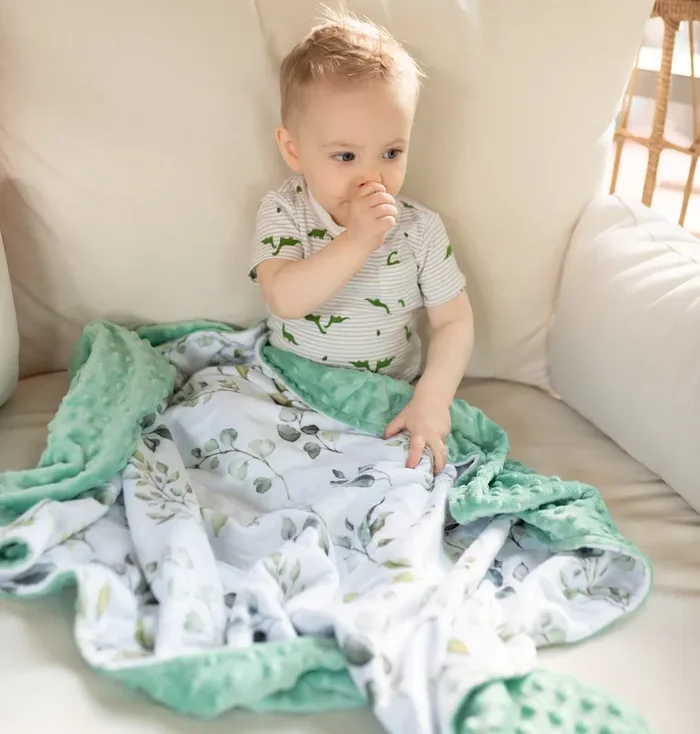 Premium Baby & Toddler Minky Blanket – Eucalyptus Greenery