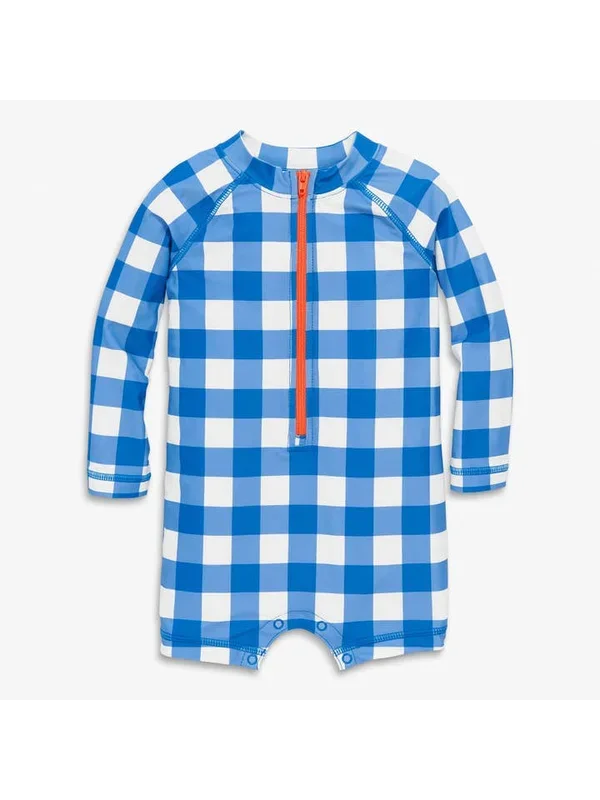 Primary One Piece Rash Guard | Blueberry Gingham