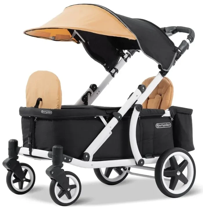Pronto One (2 Seater) Stroller Wagon – White Frame / Ginger Yellow