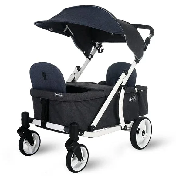 Pronto One (2 Seater) Stroller Wagon – White Frame / Navy Melange