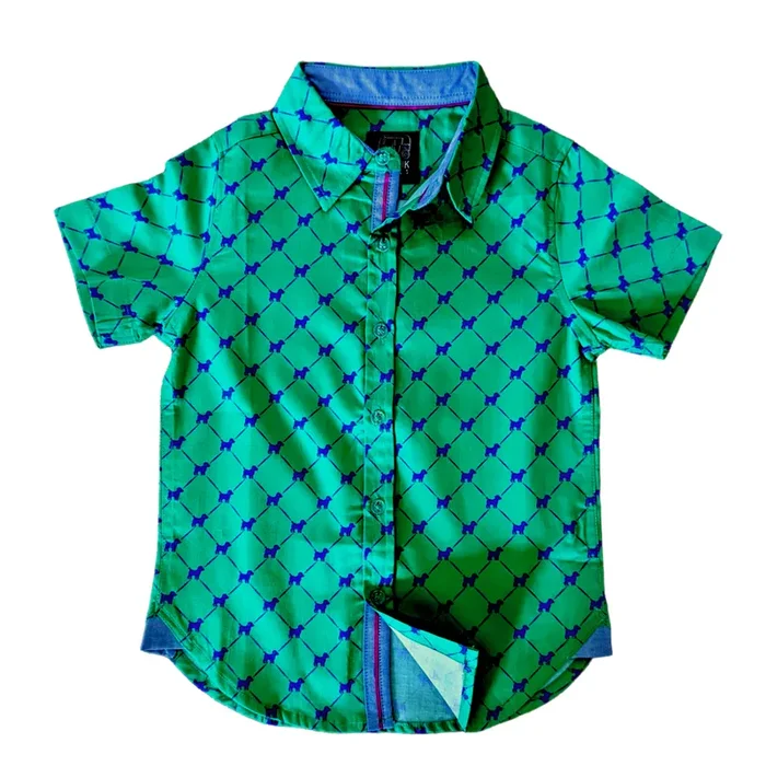 Puppies In Green Shirt In Short Sleeves