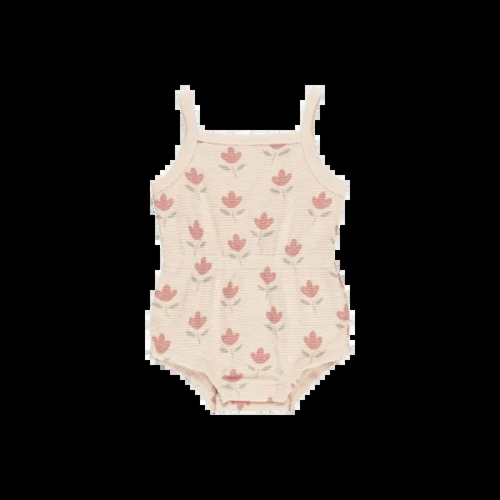 QUINCY MAE Waffle Cinch Romper – Tulips