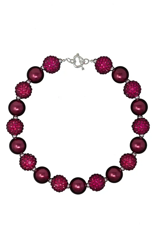 Raspberry Rose Rhinestone & Pearl Bubblegum Necklace