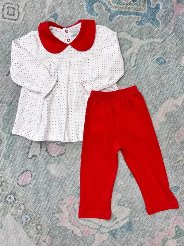 Red Bitty Dot Long Sleeve Dress with Leggings