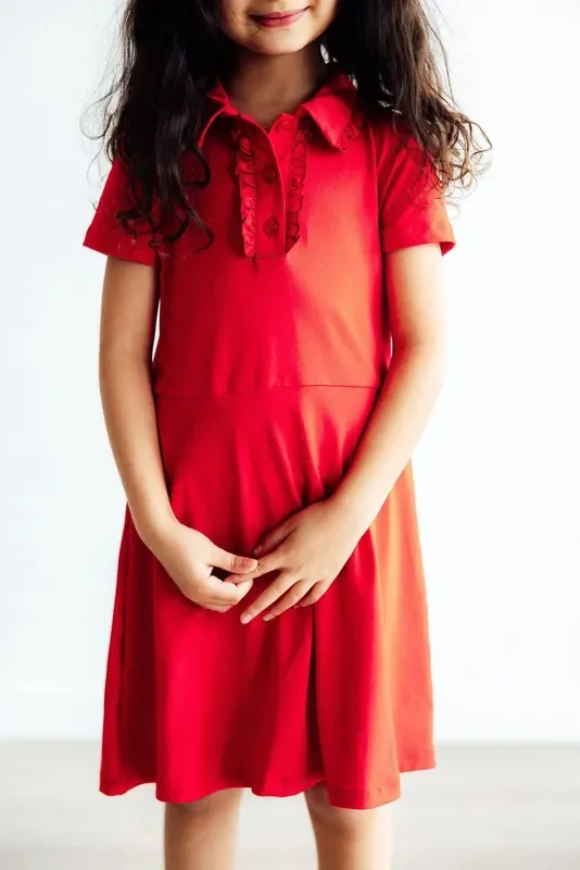Red S/s Polo Dress