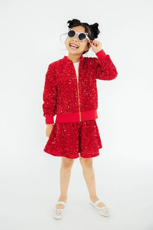 Red Velvet Sequin Twirl Skort