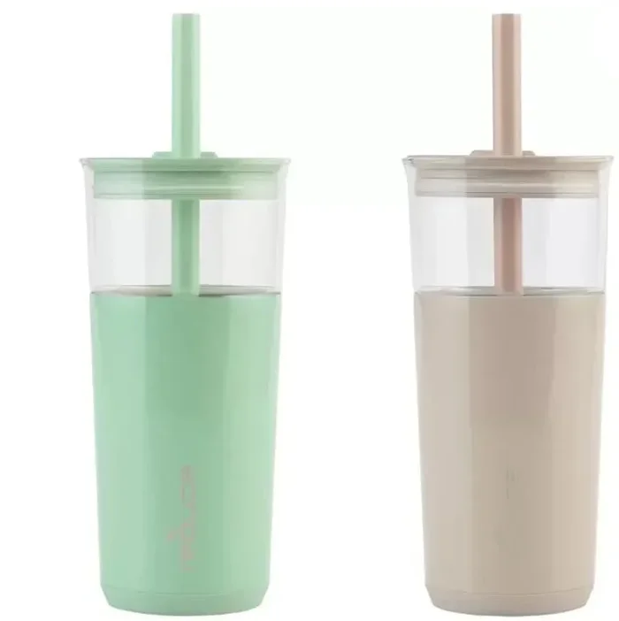 Reduce Aspen 20oz Insulated Glass Tumblers, 2-Pack – Green and Beige