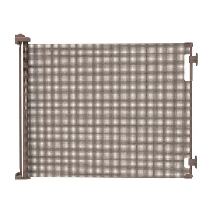 Retractable Baby Gate Perma Child Safety 33″ Tall x 71” Wide, Mesh, for Stairs, Doorways, Dogs, Pets, Indoor, Outdoor, One-Handed Operation, Locking, Easy Install, Hardware Mount, Brown Brown 33″ Tall x 71″ Wide
