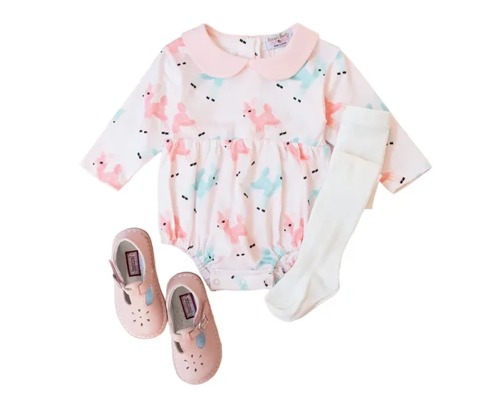 Retro Pink And Teal Deer Winter Peter Pan Collar Romper