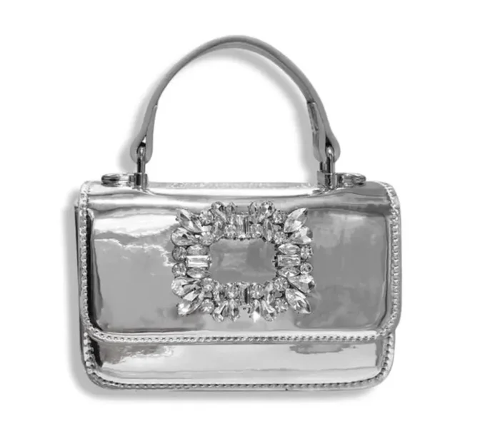 Rhinestone Decor Patent Purse | Silver