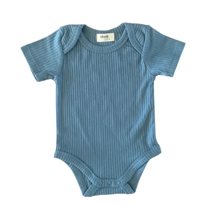 Ribbed Bodysuit – Short Sleeve – Cerulean