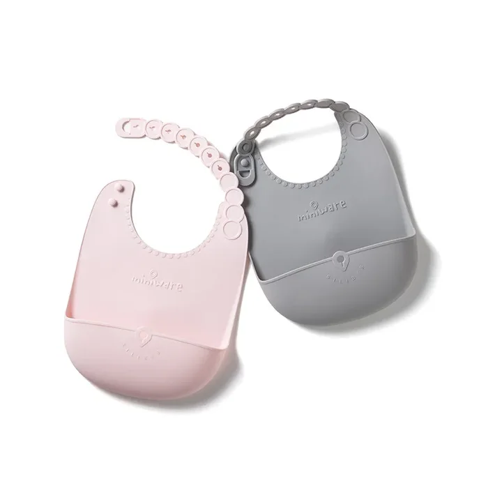 Roll & Lock Silicone Bib 2-pack – Cotton Candy + Dove Grey