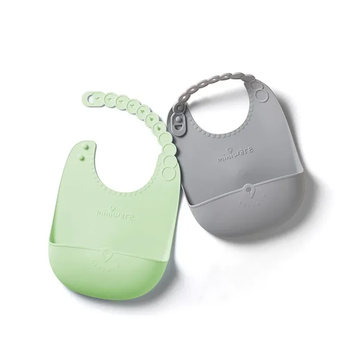 Roll & Lock Silicone Bib 2-pack – Key Lime + Dove Grey