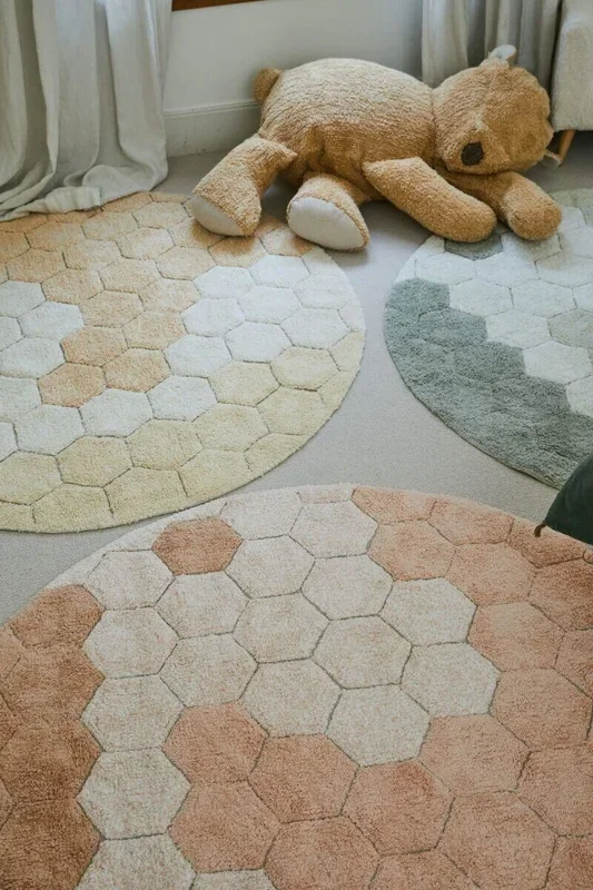 Round Honeycomb Washable Rug