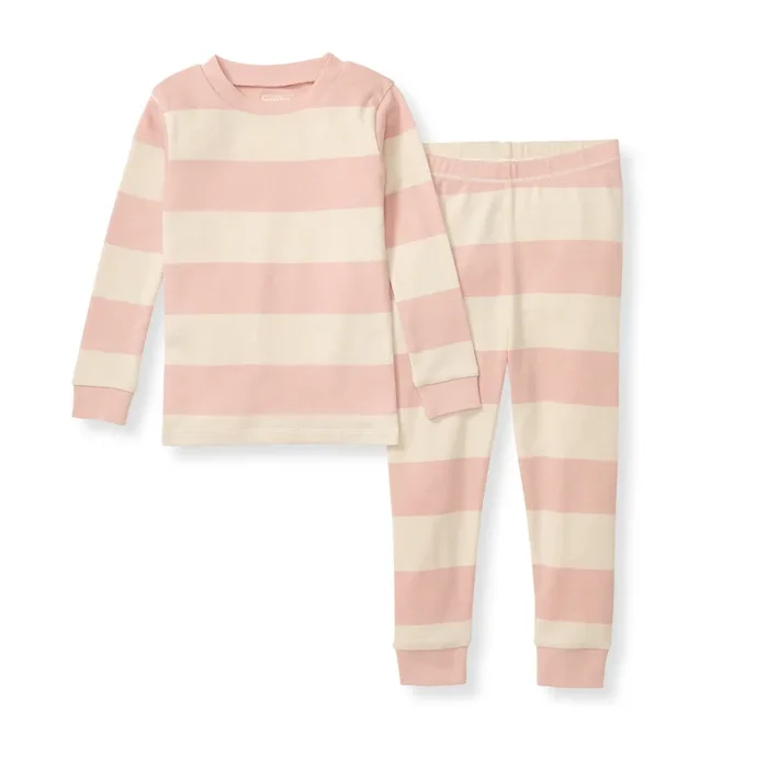 Rugby Stripe Organic Cotton Two-Piece Pajamas – Pink Sand