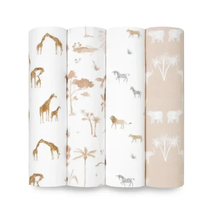 Safari Dreams Organic 4-Pack Muslin Swaddles