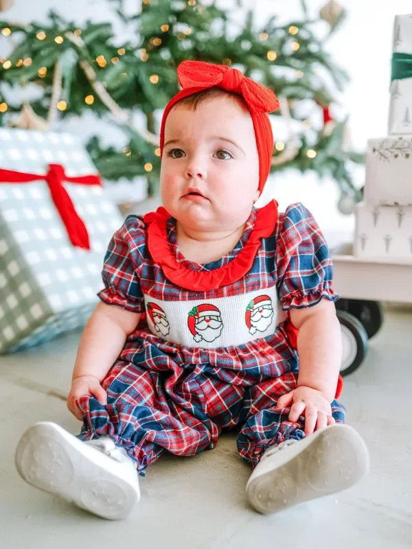 Santa Trio & Bows Plaid Infant Girls Onesie – FINAL SALE
