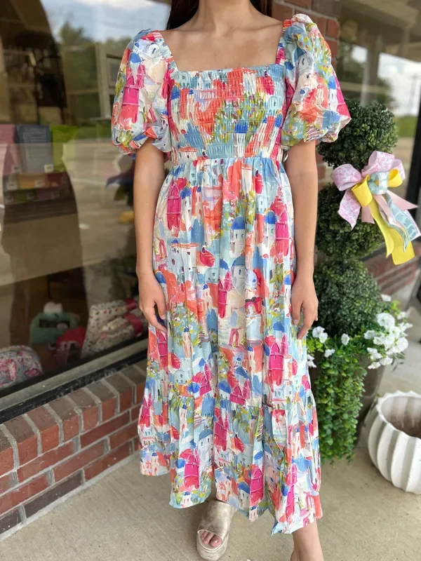 Santorini Shores Multicolor Midi Dress