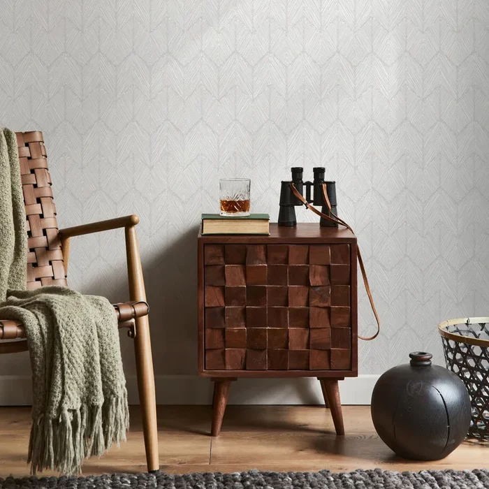 Scandinavian Wallpaper With A Sketched Chevron Motif In Light Gray And White – B797