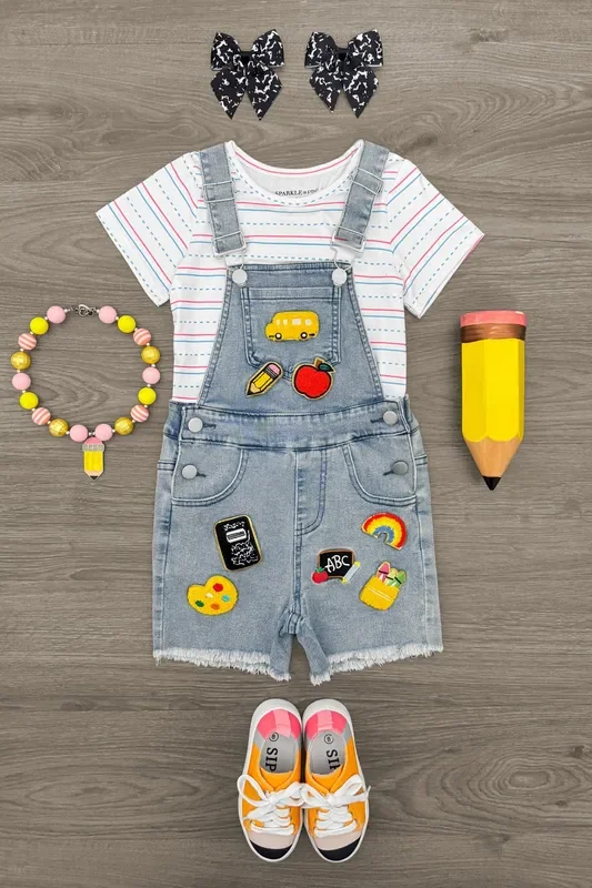 School Patch Denim Overall Set