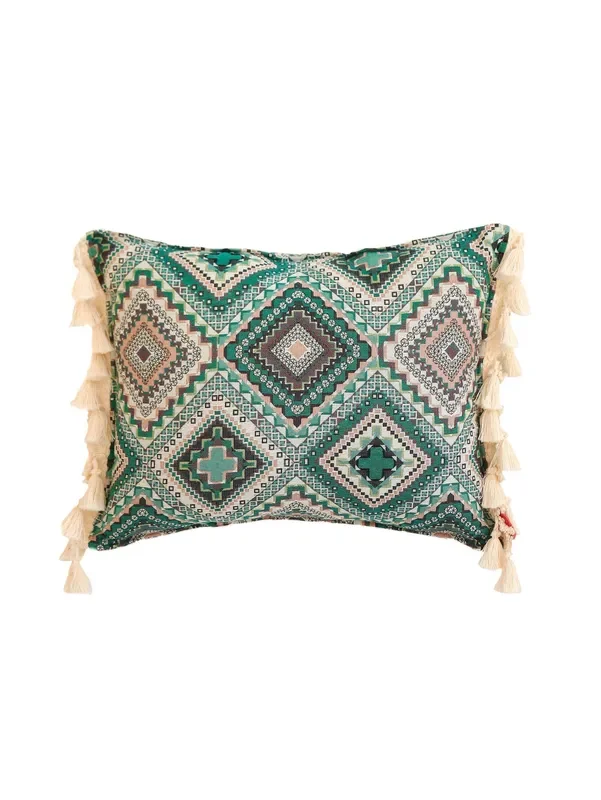 Sea Green Mosaic – Pillow With Fringe