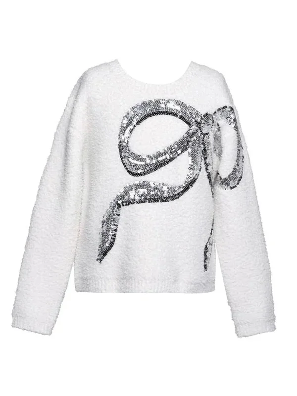 Sequin Embroidered Bow Sweater