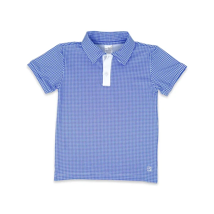 Set Athletics Parker Polo in Resort Royal Mini gingham Pure Coconut
