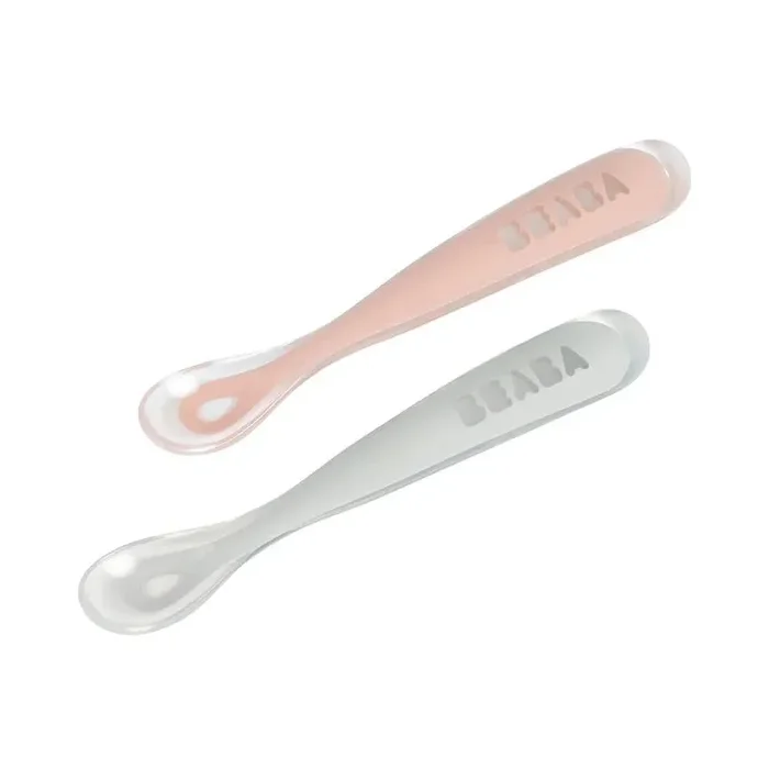 Set of 2 Easy-Grip 1st Stage Silicone Spoons – Grey + Pink
