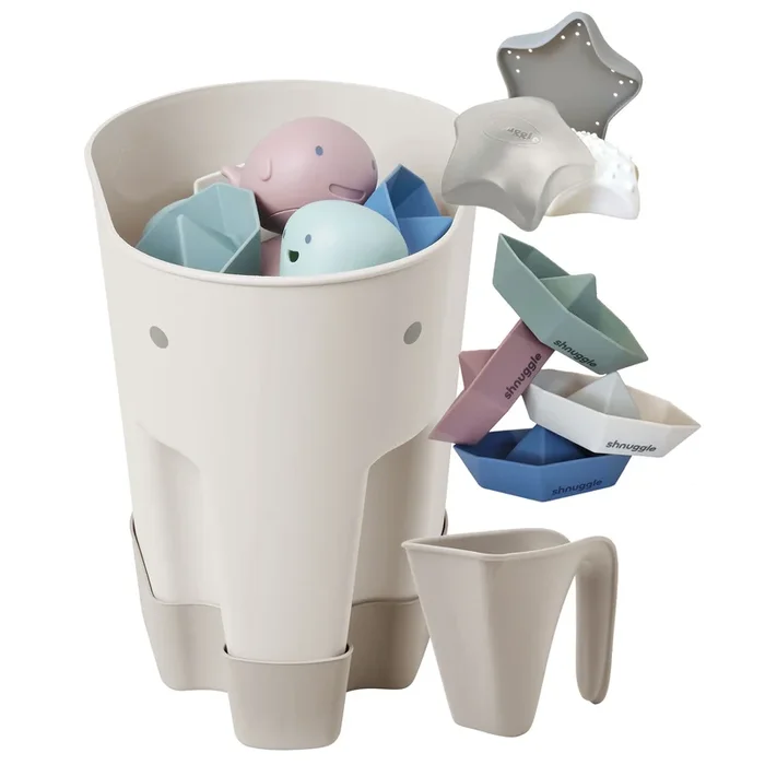 Shnuggle Bath Accessories Bundle – Ellie Scoop, Washy Jug, Boats & Wishy Toy – 4-Piece Set