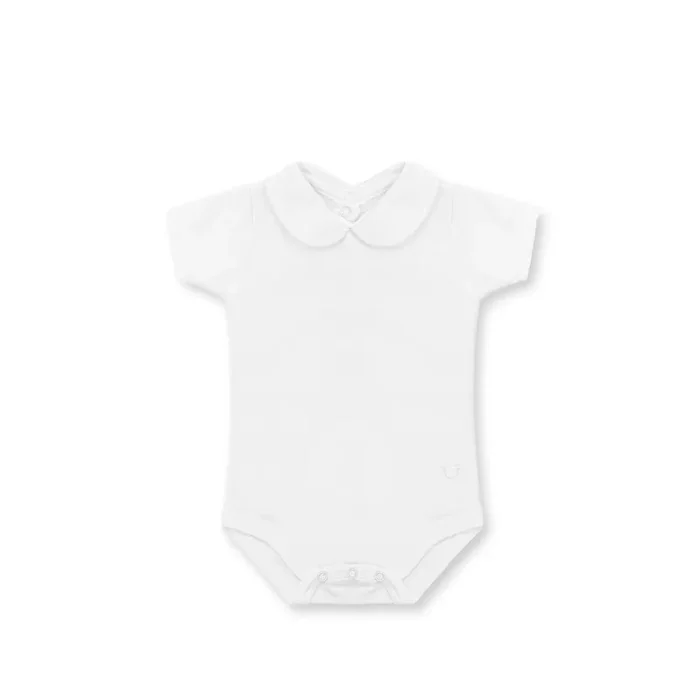 Short Sleeve Bebe Collar Bodysuit, White