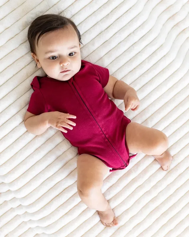 Short Sleeve Zipper Bodysuit In Maroon, 9-12m