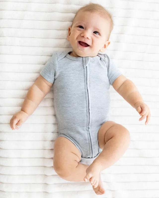 Short Sleeve Zipper Bodysuit In Storm, 6-9m