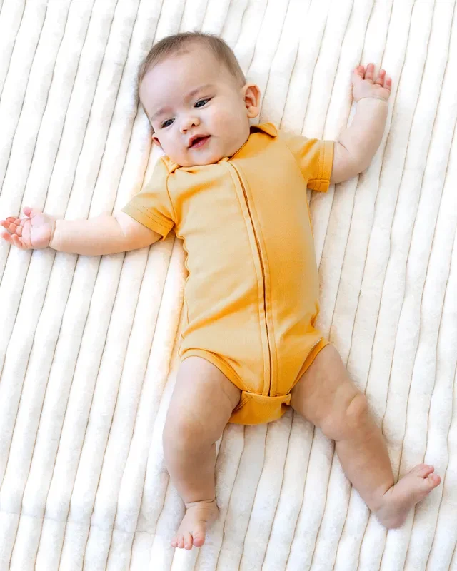 Short Sleeve Zipper Bodysuit In Sunburst, 9-12m