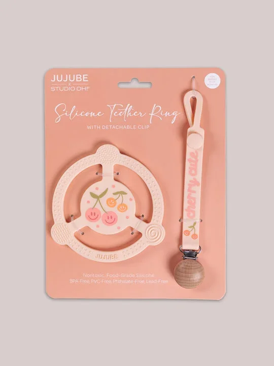 SILICONE TEETHER RING & DETACHABLE CLIP – CHERRY CUTE BY DOODLE BY MEG