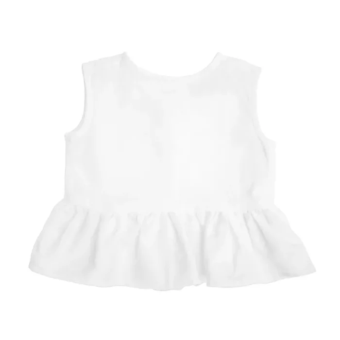 Sleeveless Frill Blouse | White Linen