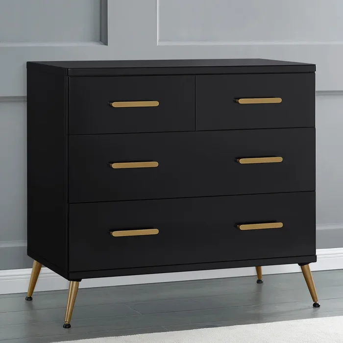 Sloane 4 Drawer Dresser With Changing Top and Interlocking Drawers – Ebony with Melted Bronze