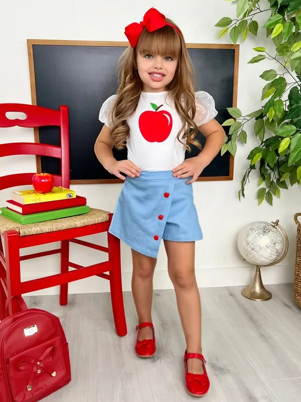 Smartest Apple Puff Sleeve Top and Skort Set