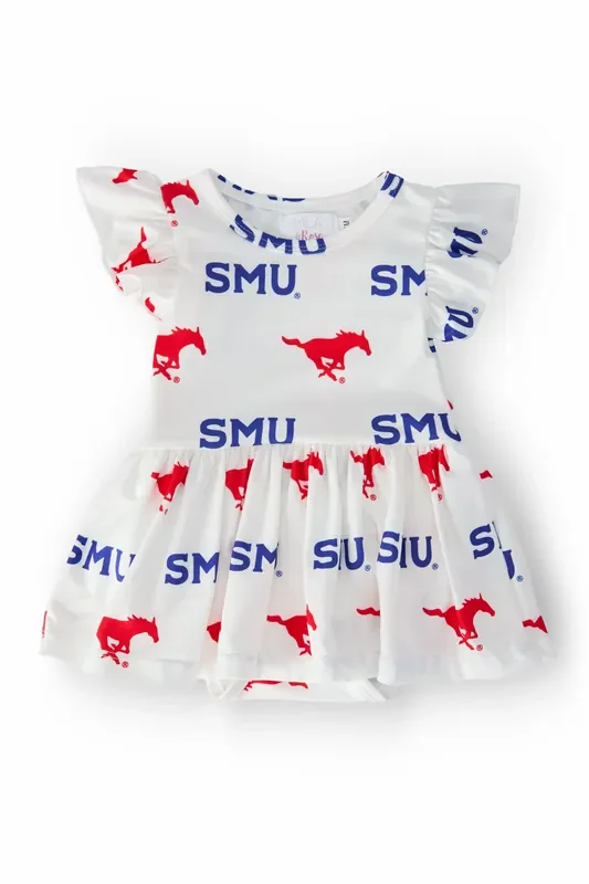 SMU White Mustang Flutter Twirl Bodysuit