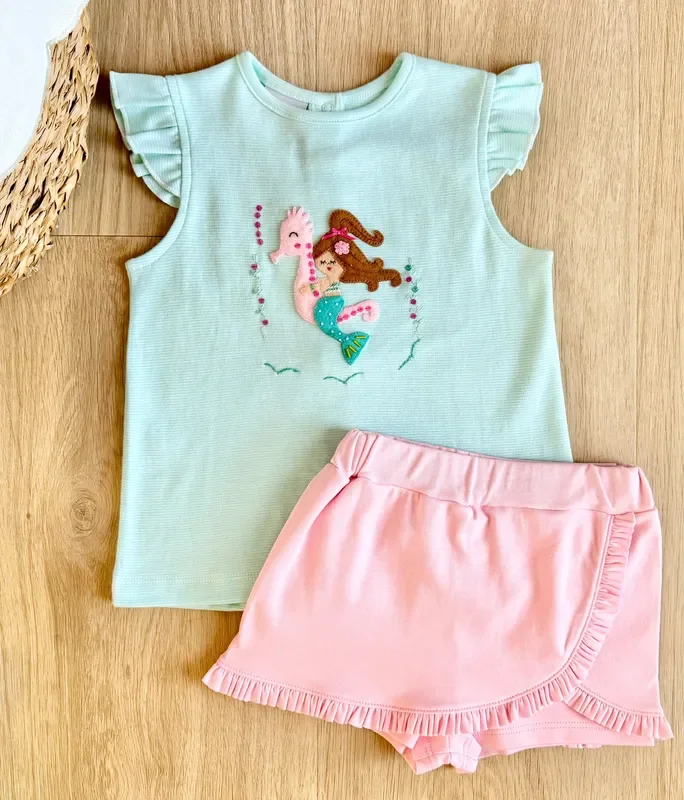 Squiggles by Charlie Aqua Mini Stripe Under the Sea Ride Skort Set