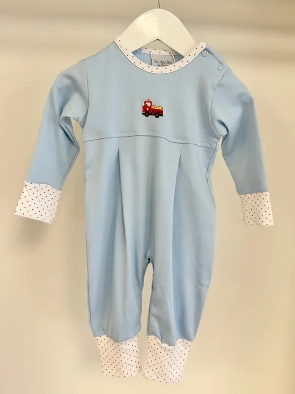 Squiggles by Charlie Blue Firetruck Long Romper