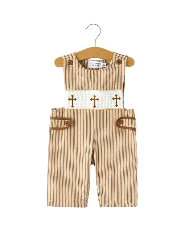 Stripe Smocked Church Christ Bishop Christening Toddler Boys’ Romper