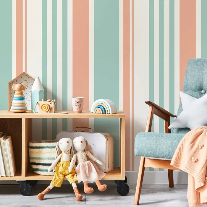 Striped Wallpaper With A Minimalist Design In Pink And Light Blue – D806